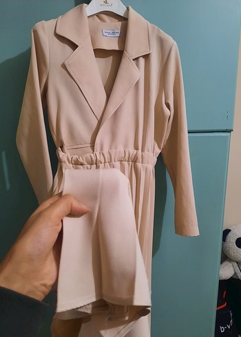 Birgül bektaş Bej Piliseli Kadın Elbise - Görsel 6