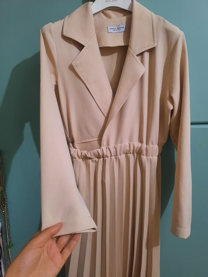 Birgül bektaş Bej Piliseli Kadın Elbise - Görsel 5