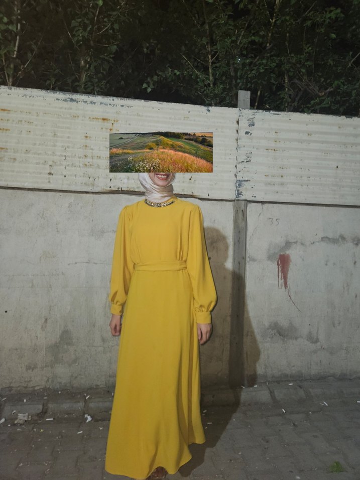 Hardal sarısı Payetli Kadın Bluz, Uzun Kollu, Salaş - Görsel 4