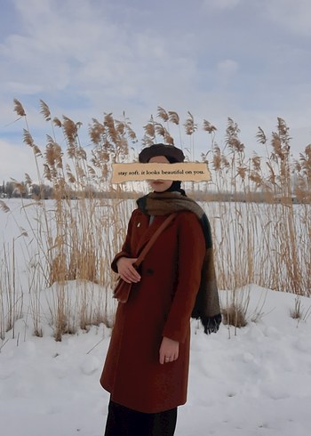 Kiremit renkli Midi Kadın Kaban - Görsel 4