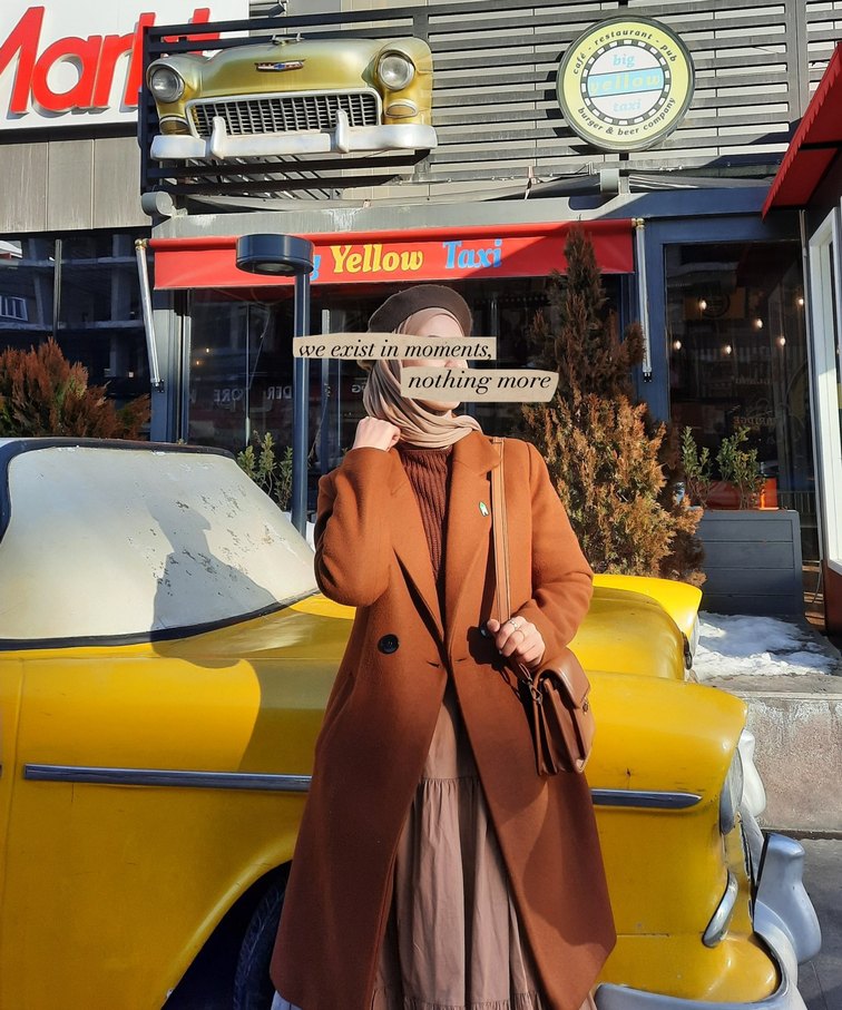 Kiremit renkli Midi Kadın Kaban - Görsel 2