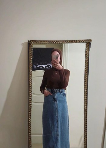 buz mavisi Uzun Kot Etek Kemerli - Görsel 6