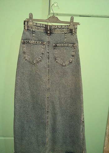 buz mavisi Uzun Kot Etek Kemerli - Görsel 2