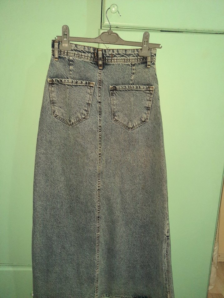 buz mavisi Uzun Kot Etek Kemerli - Görsel 2