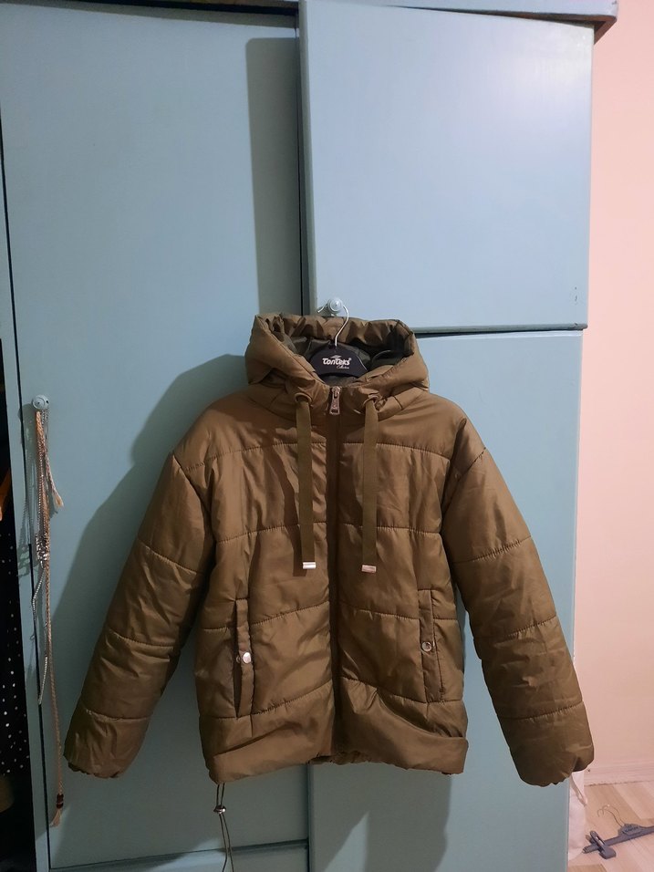 haki Kadın Midi şişme mont - Görsel 3