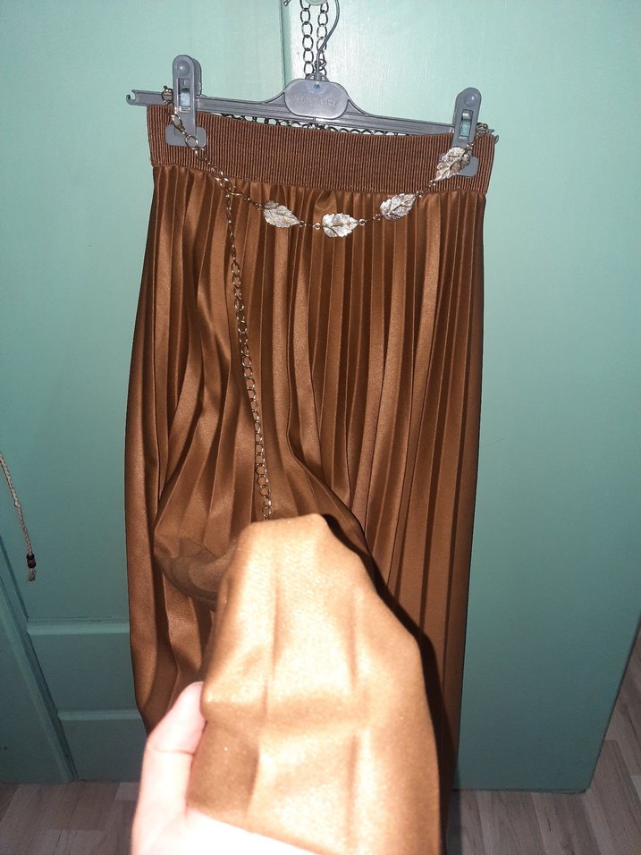 Kadın Bej Piliseli Uzun Etek - Görsel 4