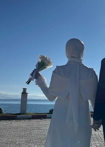 Vintage Beyaz A Kesim Tesettür Nikah Elbisesi - Görsel 3