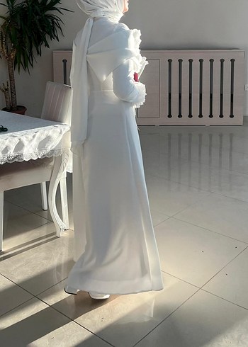 Vintage Beyaz A Kesim Tesettür Nikah Elbisesi - Görsel 2