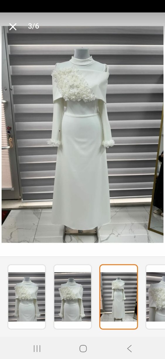 Vintage Beyaz A Kesim Tesettür Nikah Elbisesi - Görsel 5