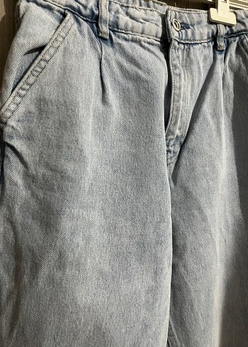 Kadın Mavi Rahat Kesim Midi Boy Denim Pantolon - Görsel 2