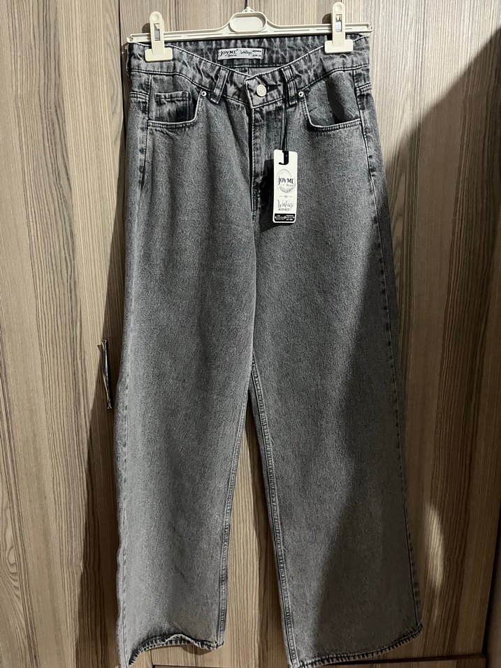 Gri Bol Kesim Denim Kadın Pantolon - Görsel 3