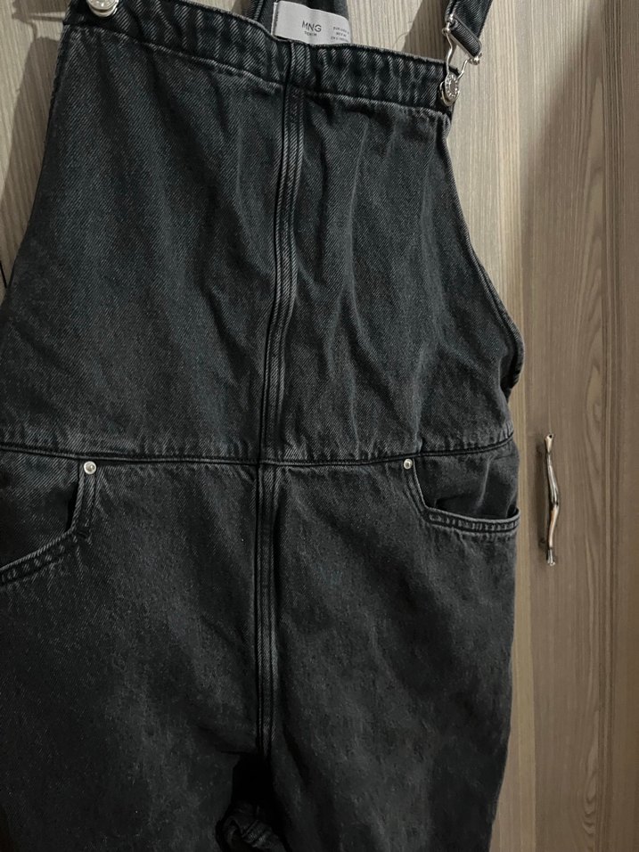 Kadın Siyah Normal Boylu Denim Tulum - Görsel 2