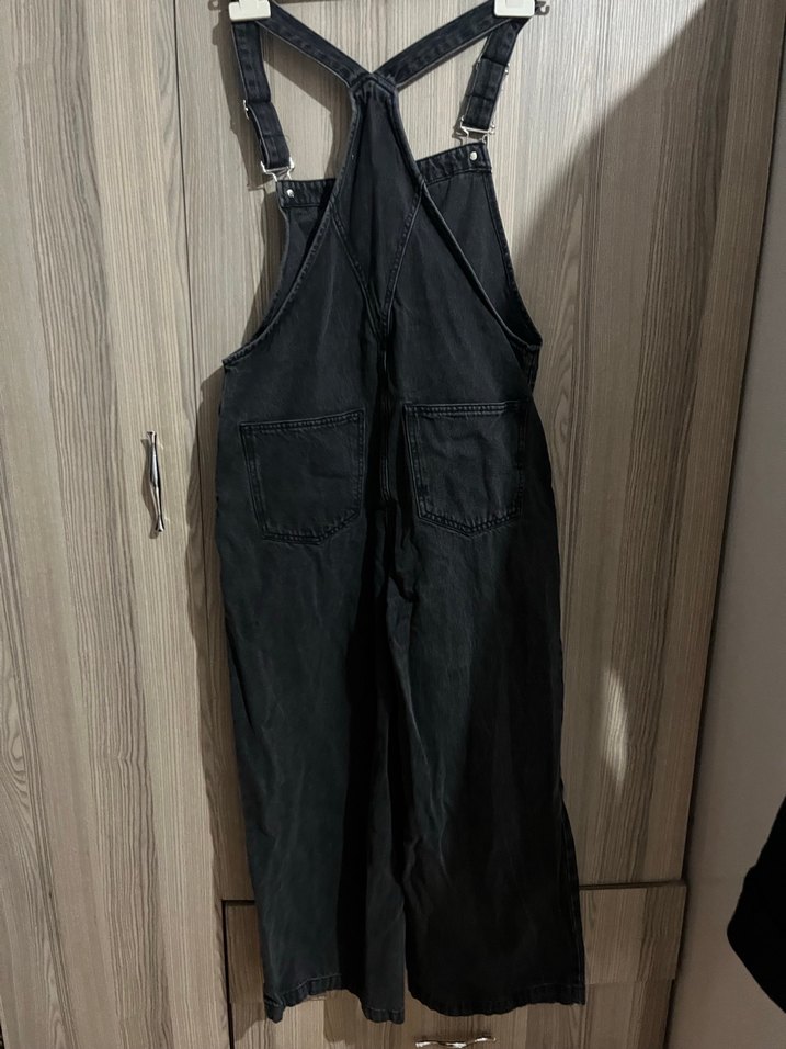 Kadın Siyah Normal Boylu Denim Tulum - Görsel 4