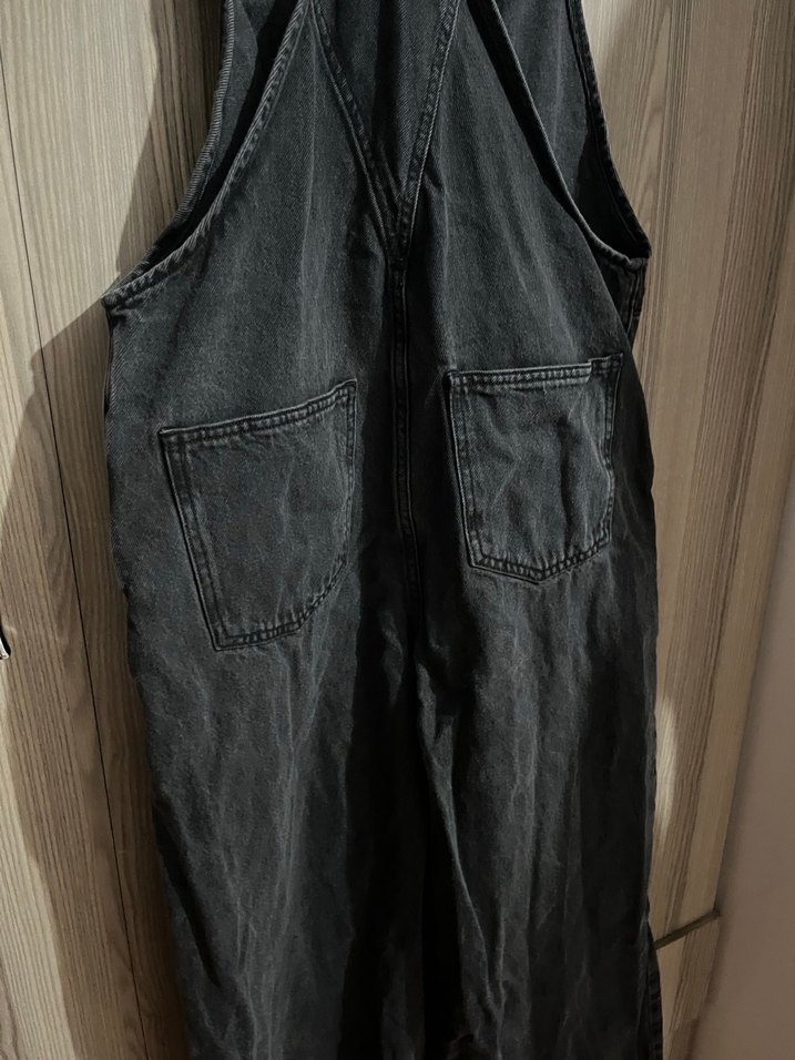 Kadın Siyah Normal Boylu Denim Tulum - Görsel 5