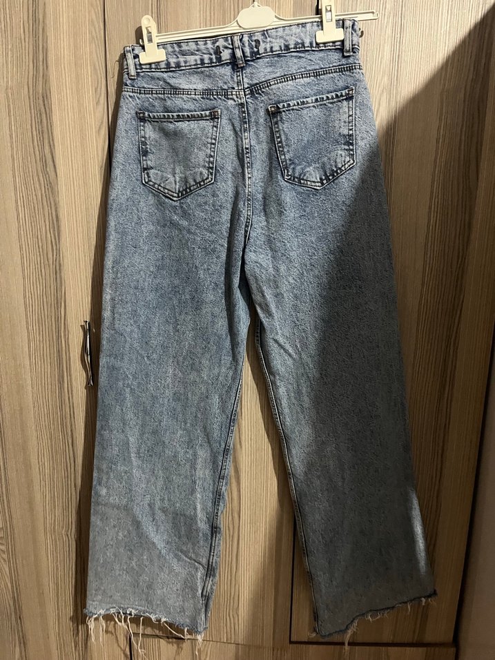 Gri Mavi Midi Boy Bol Kesim Denim Kadın Jean - Görsel 4