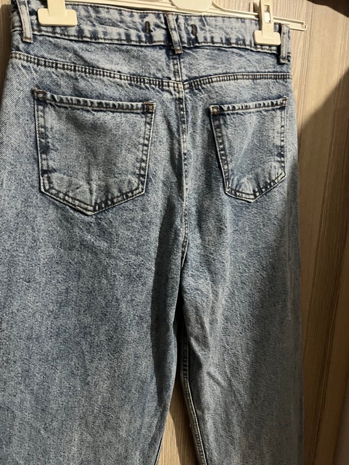 Gri Mavi Midi Boy Bol Kesim Denim Kadın Jean - Görsel 5