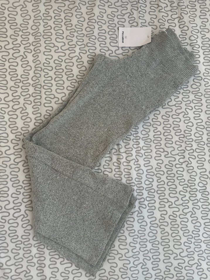 Gri ispanyol paça pantolon/tayt - Görsel 2