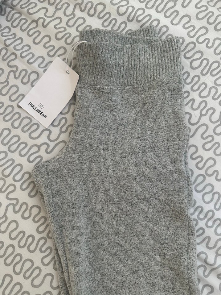 Gri ispanyol paça pantolon/tayt - Görsel 3