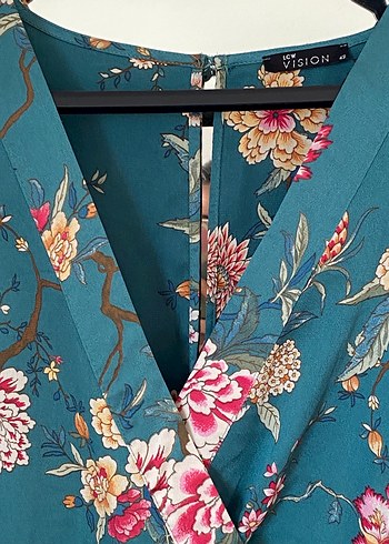 Uzun Turkuaz Çiçekli Bohem Kadın Tulum - Görsel 3