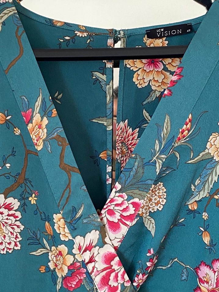 Uzun Turkuaz Çiçekli Bohem Kadın Tulum - Görsel 3