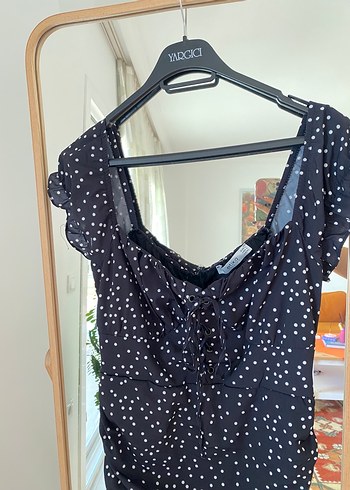 Siyah Puantiyeli Midi Elbise - Görsel 2