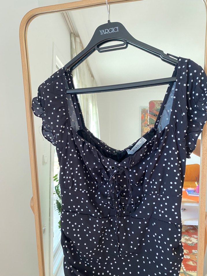 Siyah Puantiyeli Midi Elbise - Görsel 2