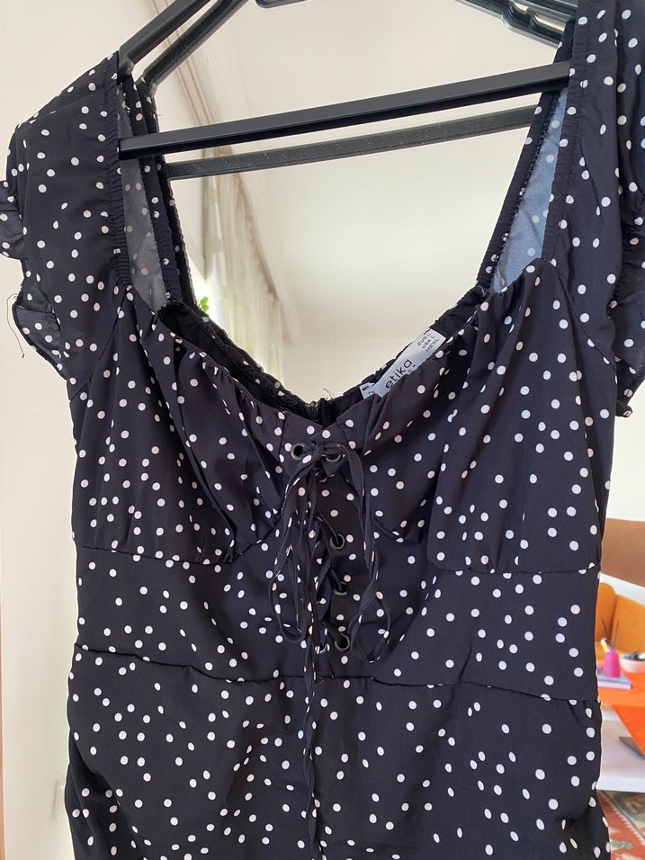 Siyah Puantiyeli Midi Elbise - Görsel 3