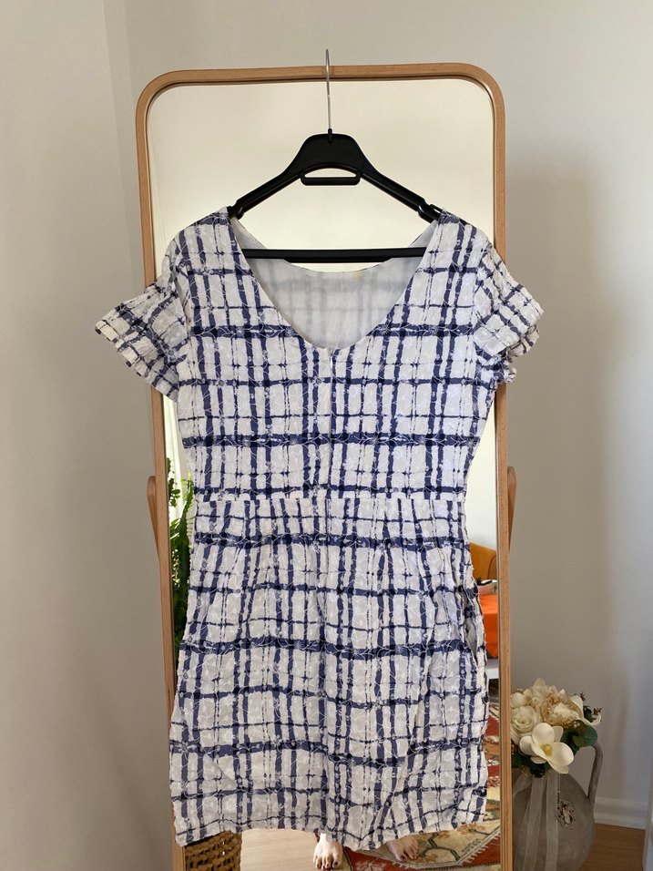 Mavi Kısa Kollu Mini Elbise - Görsel 5