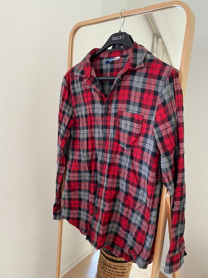 Kırmızı Gri Ekose Erkek Uzun Kollu Gömlek - Görsel 4