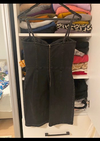 Siyah Kot Kumaşlı Straplez Midi Elbise - Görsel 2