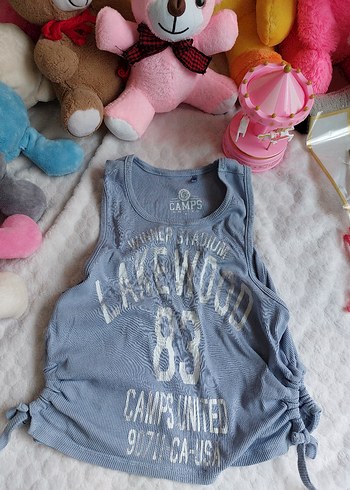 Kız Çocuk mavi Pamuklu Kolsuz Tişört - Görsel 2