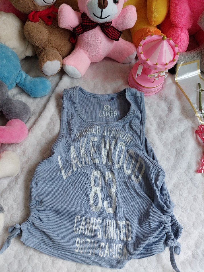 Kız Çocuk mavi Pamuklu Kolsuz Tişört - Görsel 2