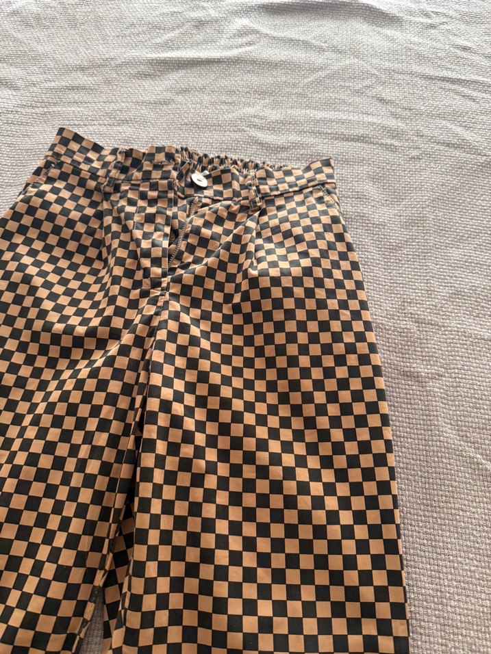 Kahverengi Kareli Kadın Kumaş Pantolon - Görsel 2