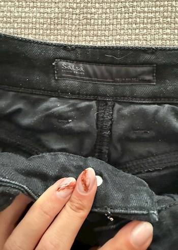 Siyah Bol Kesim Midi Kot Pantolon - Görsel 3