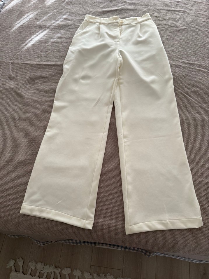 Beyaz Midi Kadın Kumaş Pantolon - Görsel 2