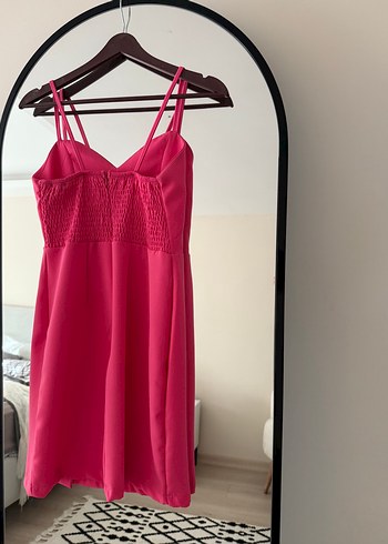 Pembe V Yaka Mini Kadın Elbise - Görsel 2