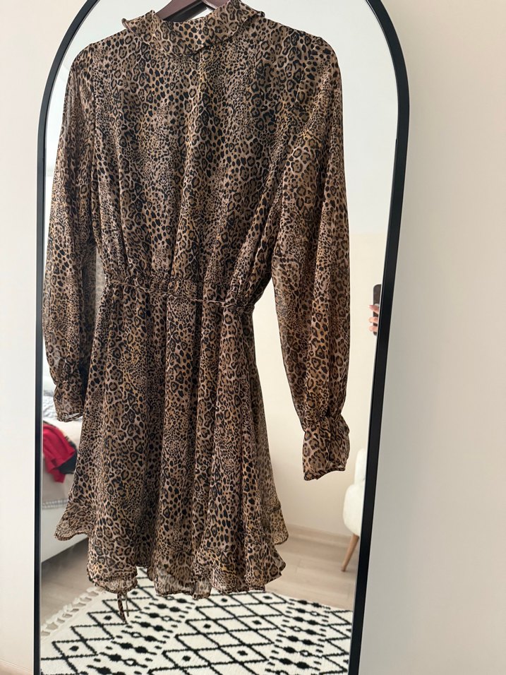 Leopar Desenli şifon Kadın Elbise - Görsel 3