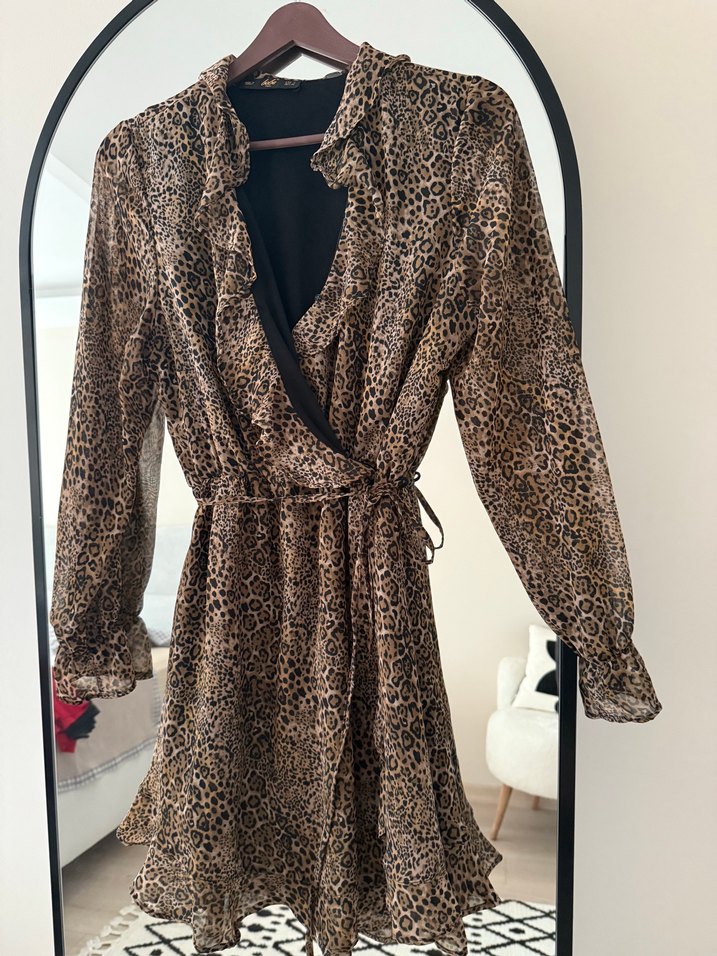 Leopar Desenli şifon Kadın Elbise - Görsel 2