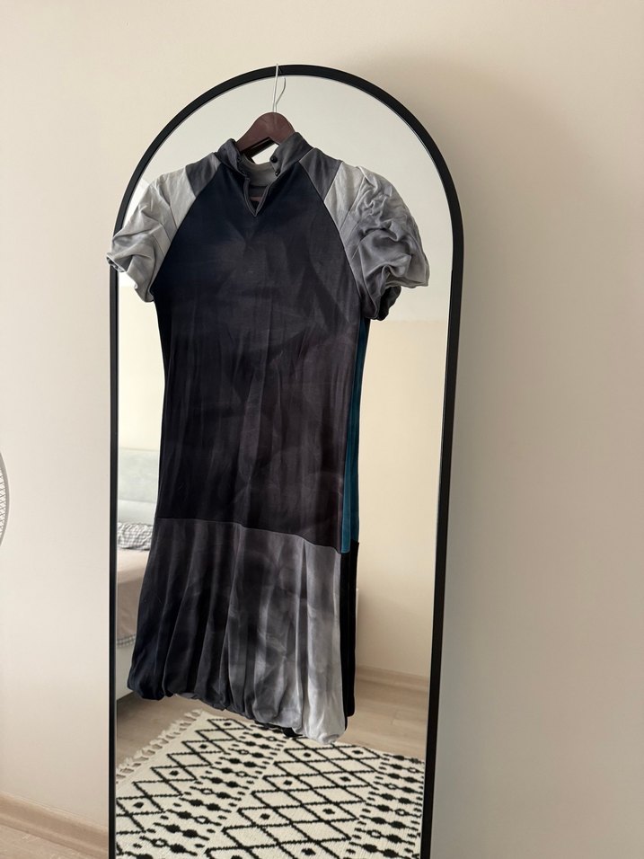 Gri Bağcıklı midi Örme Elbise - Görsel 2