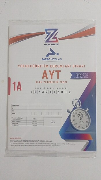 PARAF-Z TAKIMI EN DENEME KULÜP AYT (GENEL KONULAR) DENEMESİ 2024