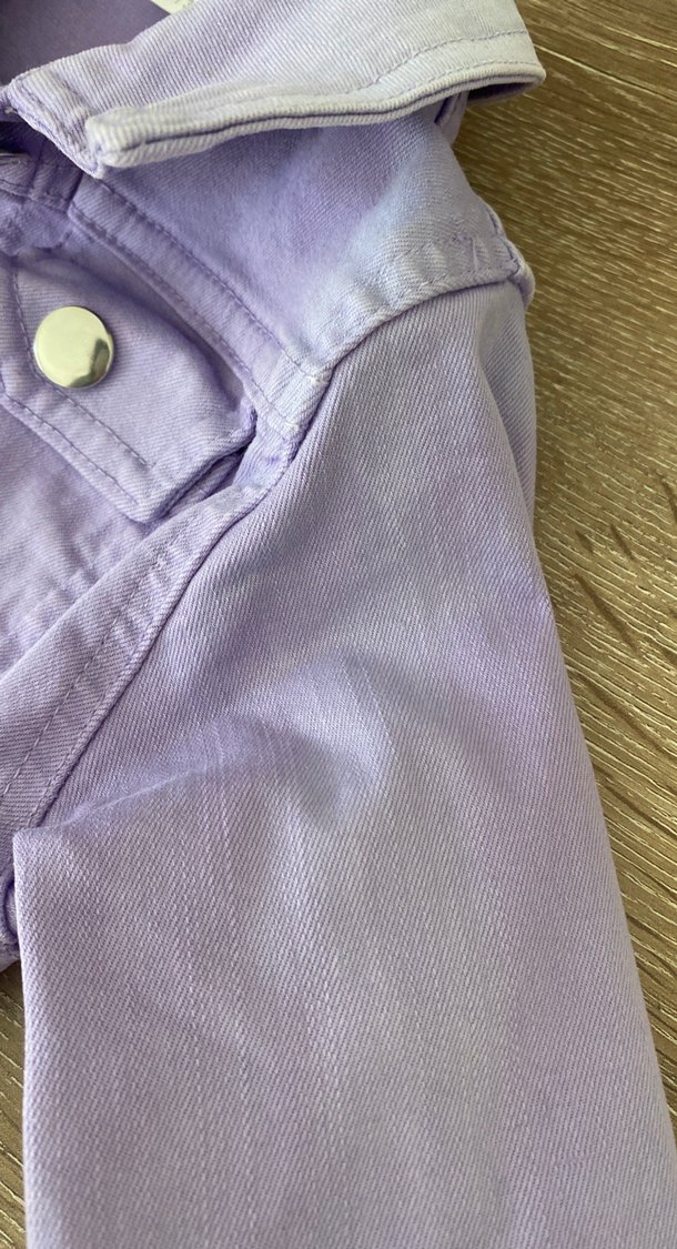 Mor Düğmeli Kız Kot Ceket - Görsel 4