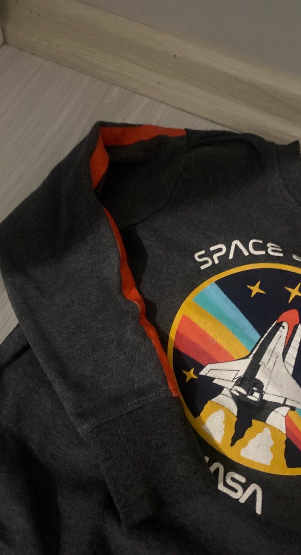 NASA Baskılı Gri Erkek Sweatshirt - Görsel 2