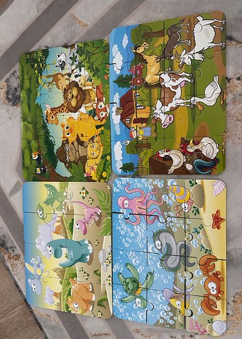 4 puzzle Çocuklar için Renkli Hayvan Temalı Puzzle Seti