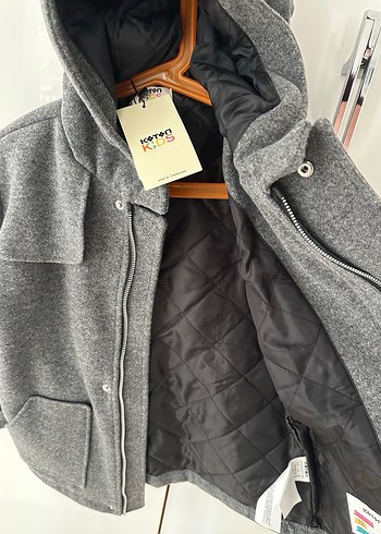 SIFIR koton 7-8 yas Gri Çocuk Kapüşonlu kaşe Ceket - Görsel 2