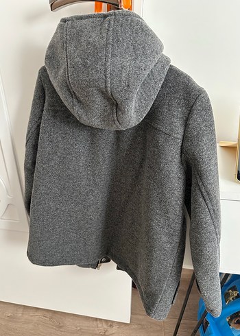 SIFIR koton 7-8 yas Gri Çocuk Kapüşonlu kaşe Ceket - Görsel 3