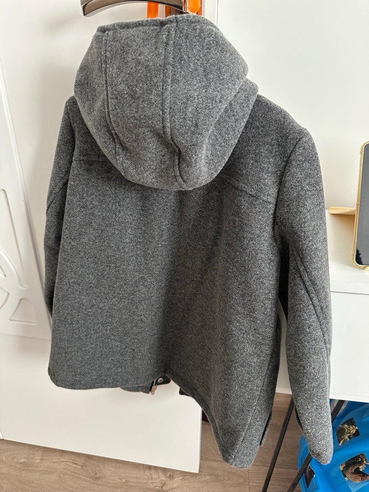 SIFIR koton 7-8 yas Gri Çocuk Kapüşonlu kaşe Ceket - Görsel 3