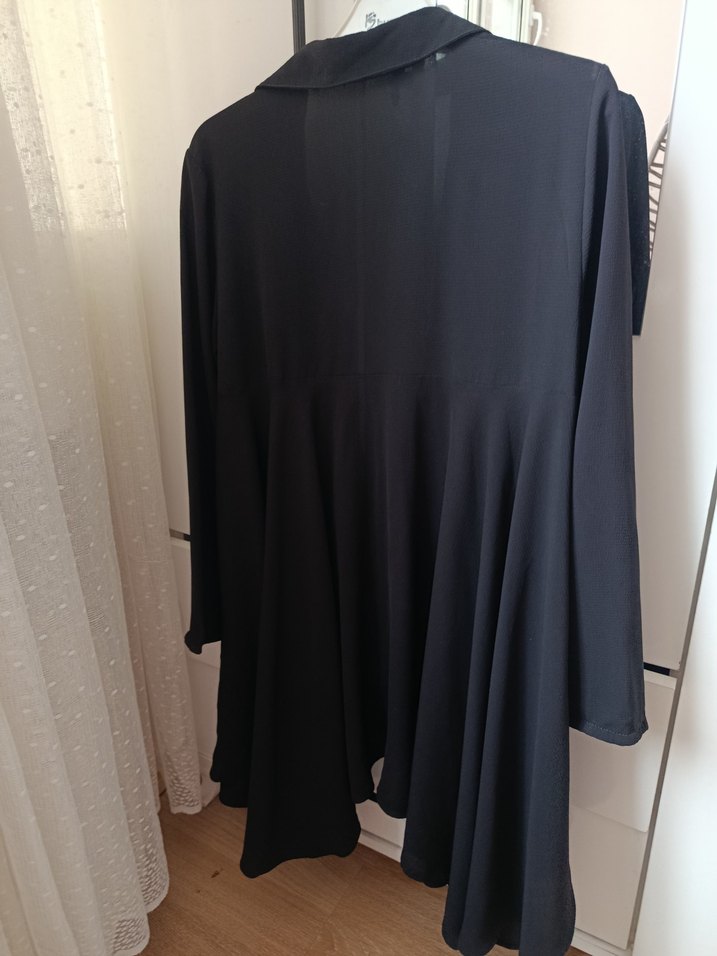 Siyah Uzun salaş lazer kesim ceket - Görsel 2