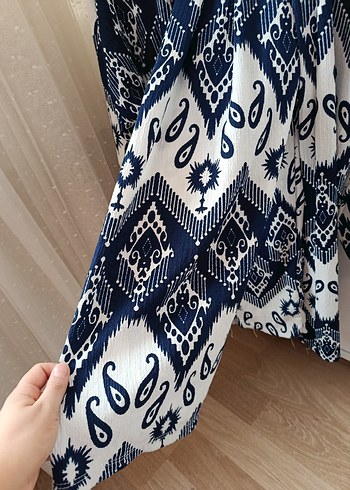 Bohem Desenli Mavi Kadın Kimono takım - Görsel 4