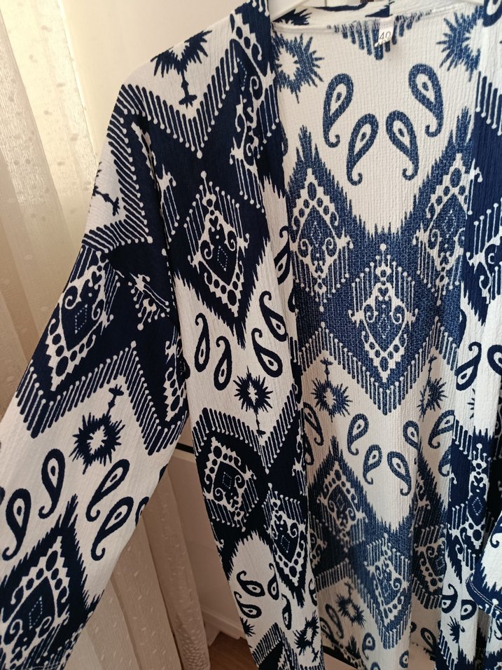 Bohem Desenli Mavi Kadın Kimono takım - Görsel 2