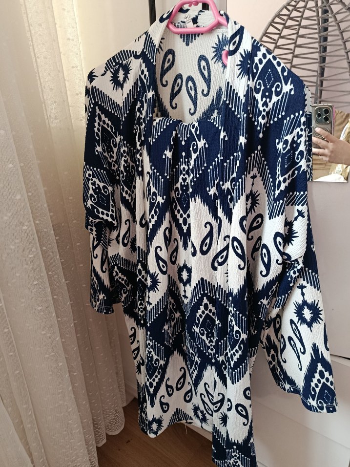Bohem Desenli Mavi Kadın Kimono takım - Görsel 3